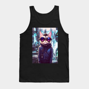 Cool Japanese Techno Cat In Japan Neon City Tank Top